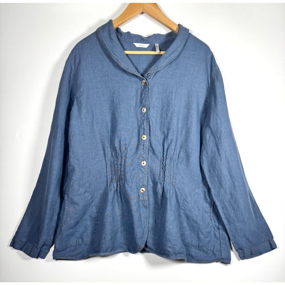 Kleen Linen Overshirt Womens XL Blue Button Front Lightweight Jacket‎ Coastal